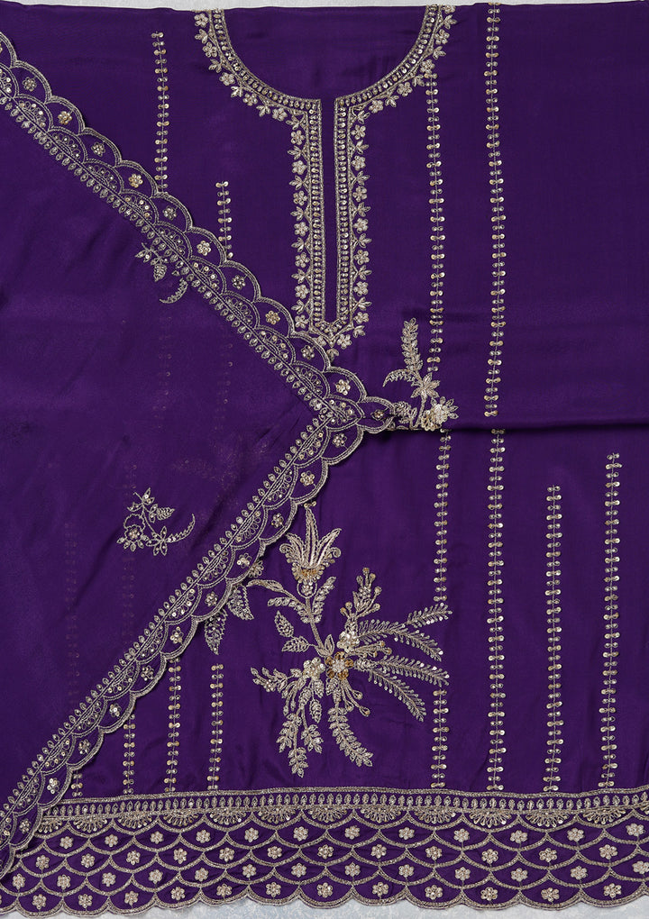 Purple Zariwork (Gold) Georgette Unstitched Salwar Suit
