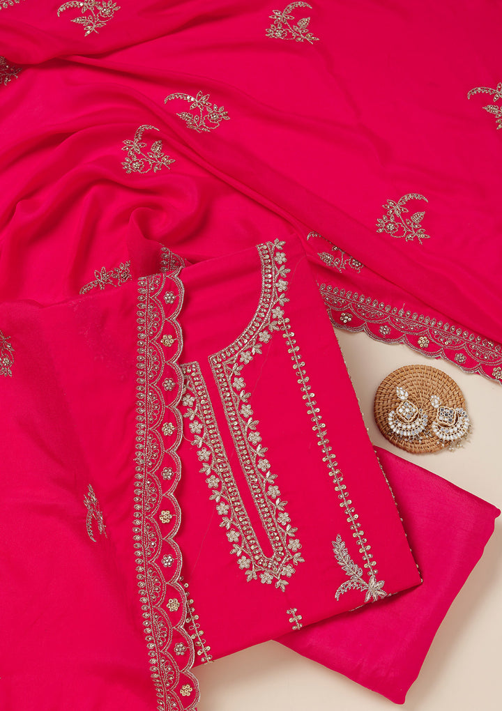 Rani Pink Zariwork (Gold) Georgette Unstitched Salwar Suit