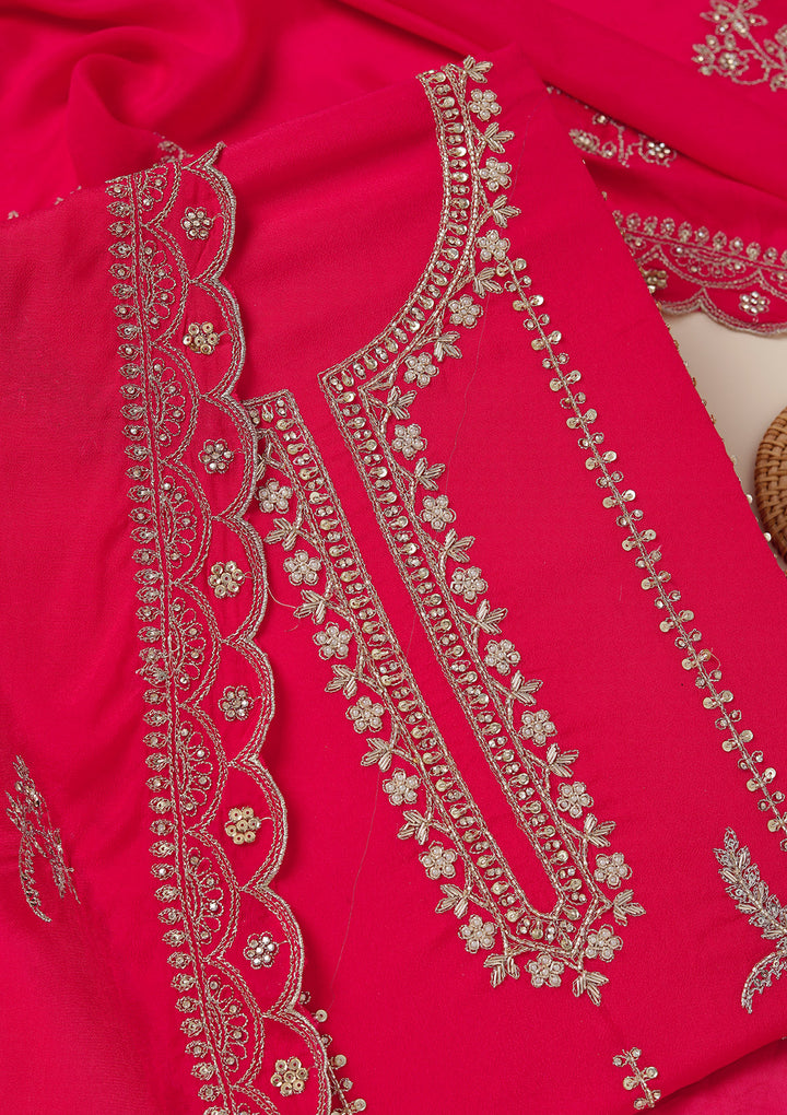 Rani Pink Zariwork (Gold) Georgette Unstitched Salwar Suit