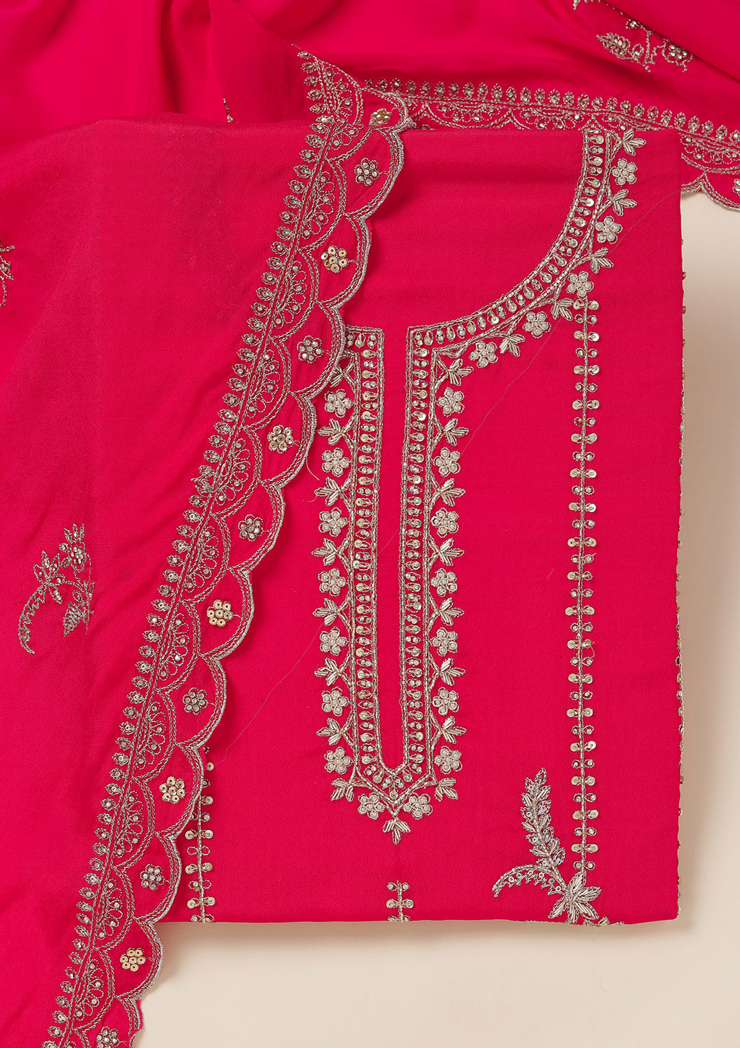 Rani Pink Zariwork (Gold) Georgette Unstitched Salwar Suit