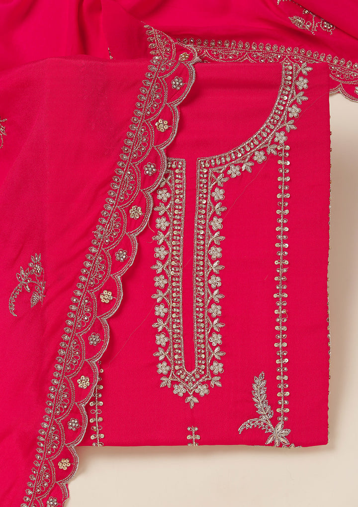 Rani Pink Zariwork (Gold) Georgette Unstitched Salwar Suit