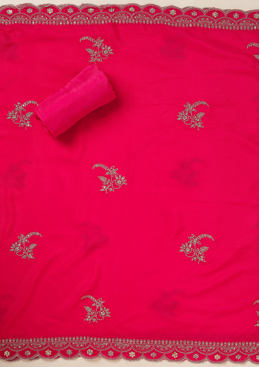 Rani Pink Zariwork (Gold) Georgette Unstitched Salwar Suit