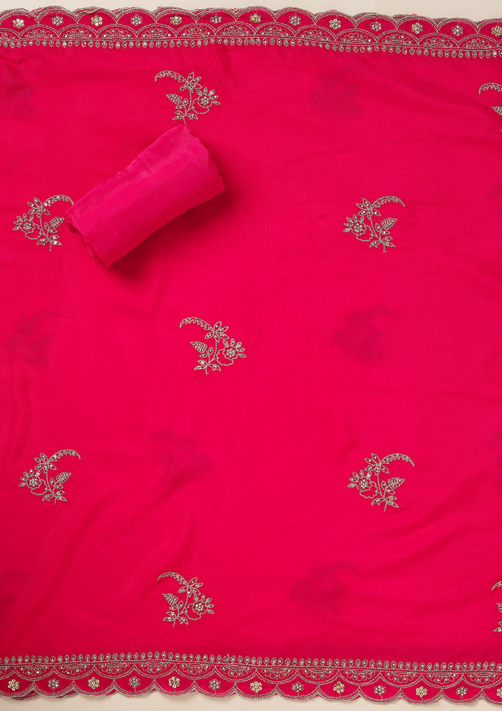 Rani Pink Zariwork (Gold) Georgette Unstitched Salwar Suit