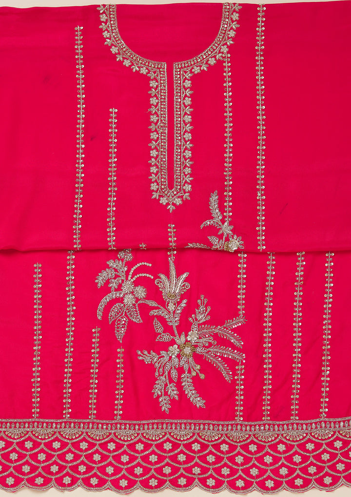 Rani Pink Zariwork (Gold) Georgette Unstitched Salwar Suit