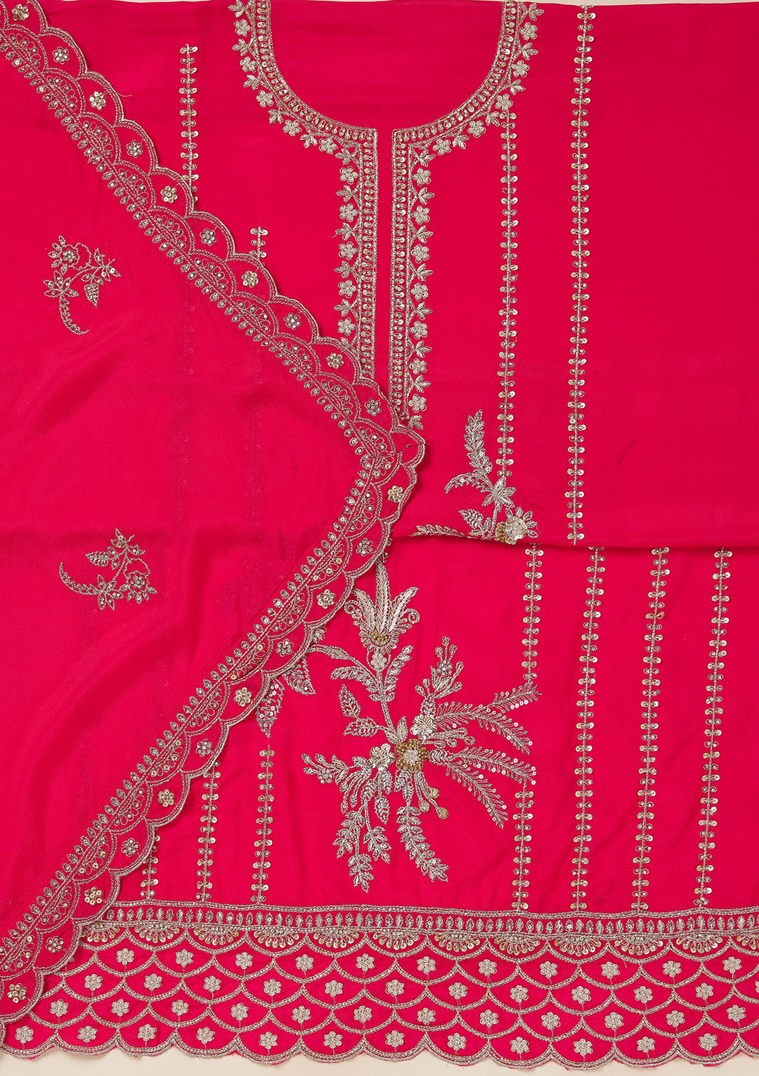 Rani Pink Zariwork (Gold) Georgette Unstitched Salwar Suit