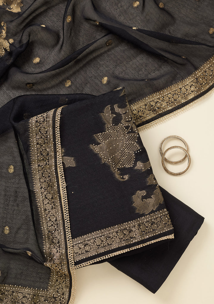 Black Zariwork (Gold) Dola Silk Unstitched Salwar Suit