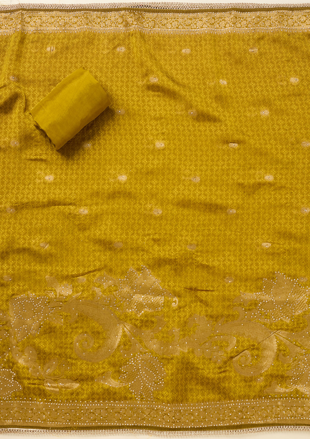 Mustard Zariwork (Gold) Dola Silk Unstitched Salwar Suit