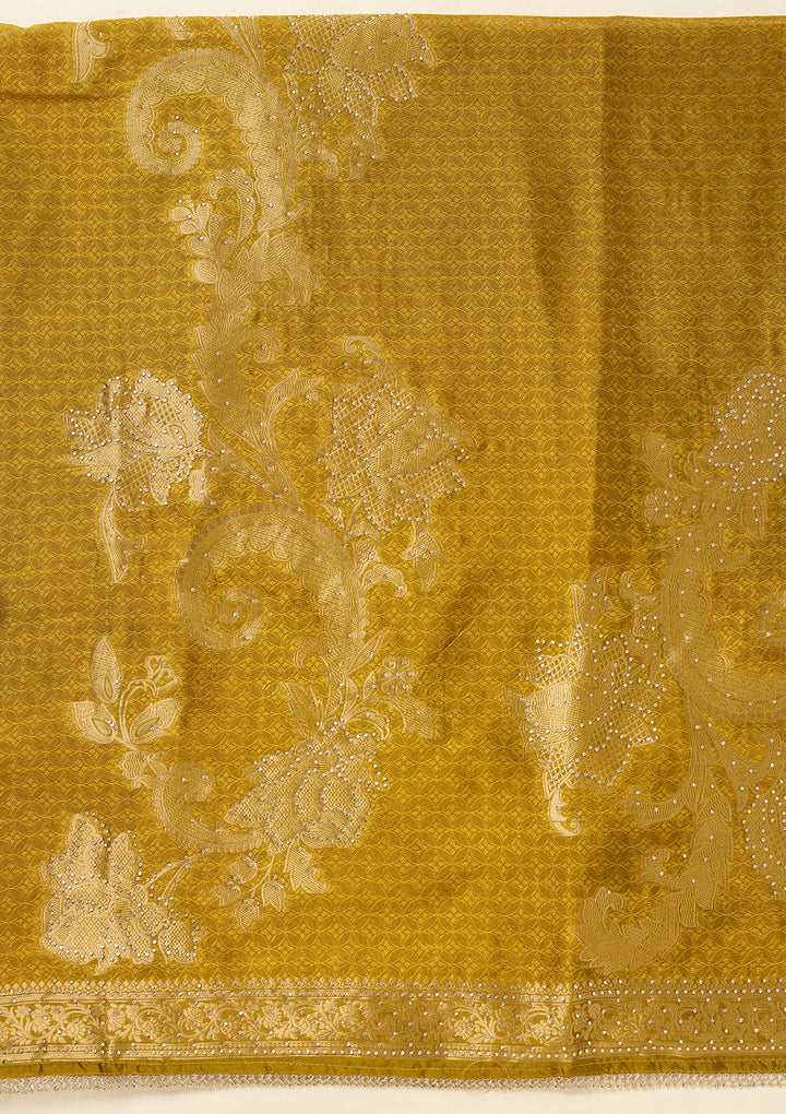 Mustard Zariwork (Gold) Dola Silk Unstitched Salwar Suit
