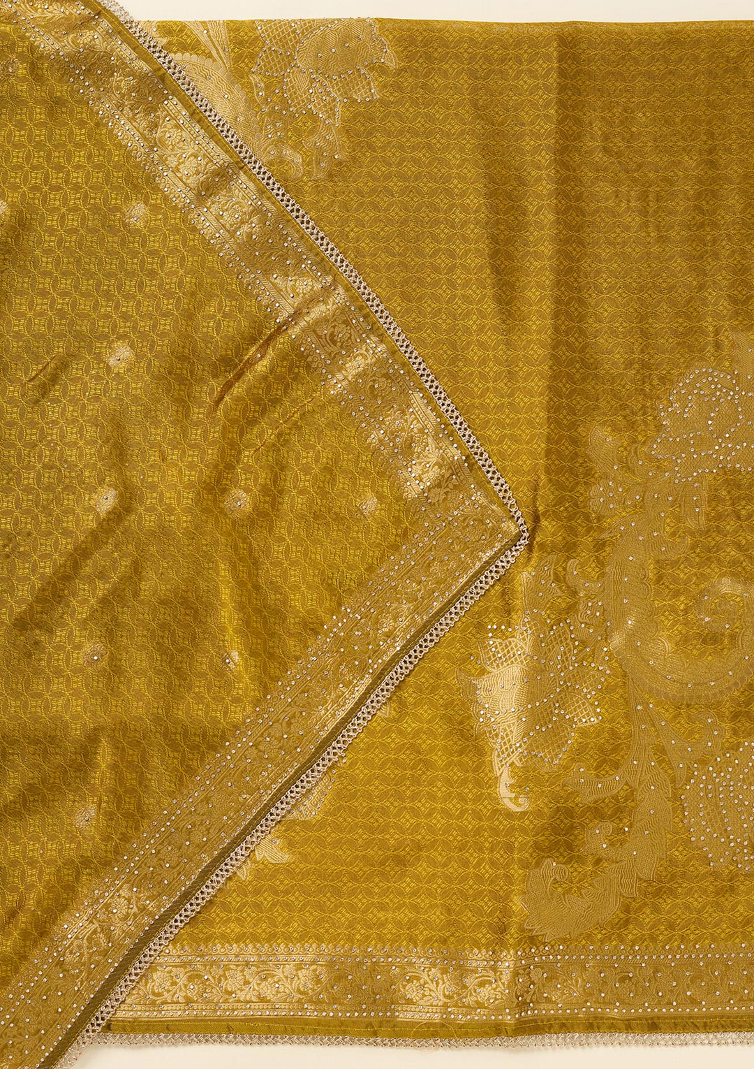 Mustard Zariwork (Gold) Dola Silk Unstitched Salwar Suit