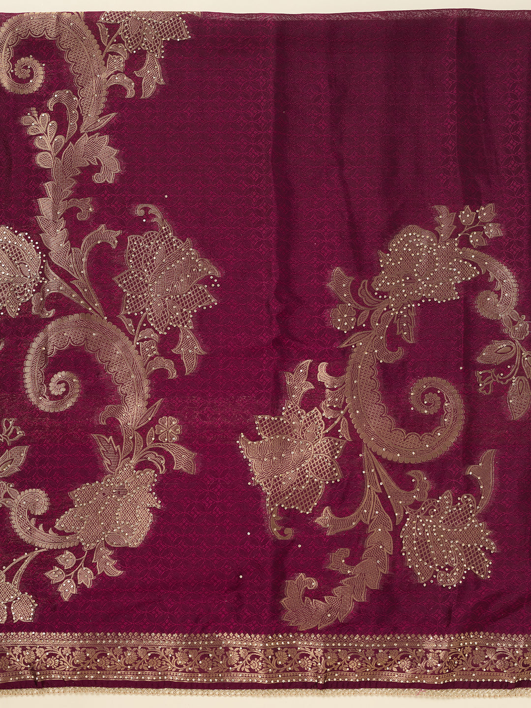 Wine Zariwork (Gold) Dola Silk Unstitched Salwar Suit