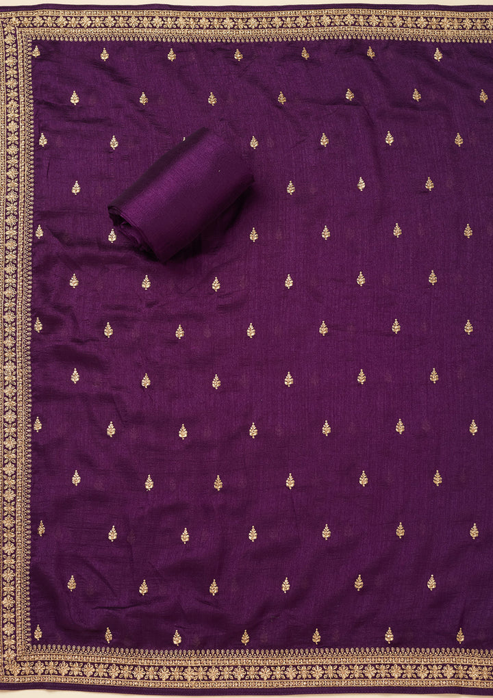 Purple Cording Soft Raw Silk Unstitched Salwar Suit