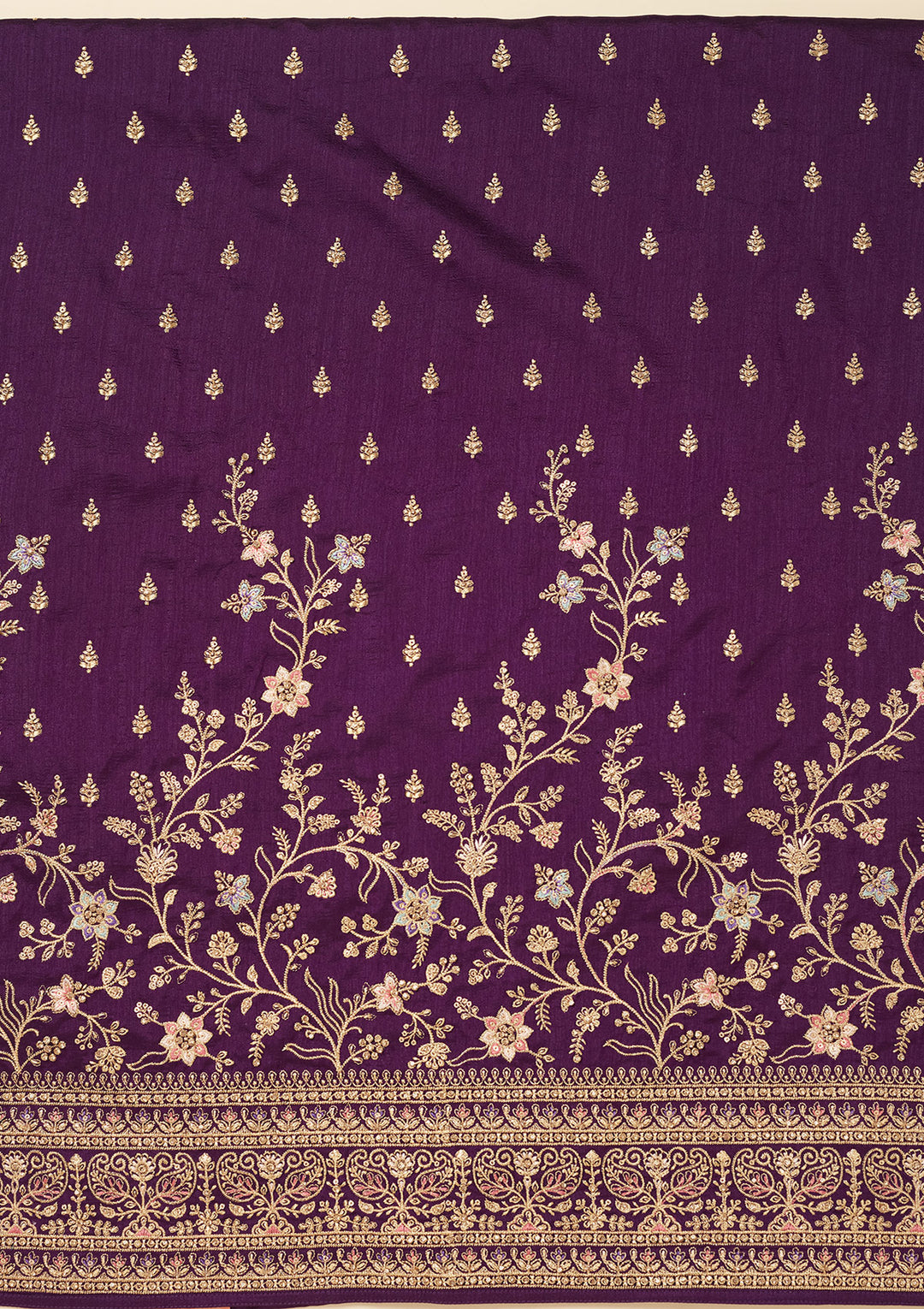 Purple Cording Soft Raw Silk Unstitched Salwar Suit