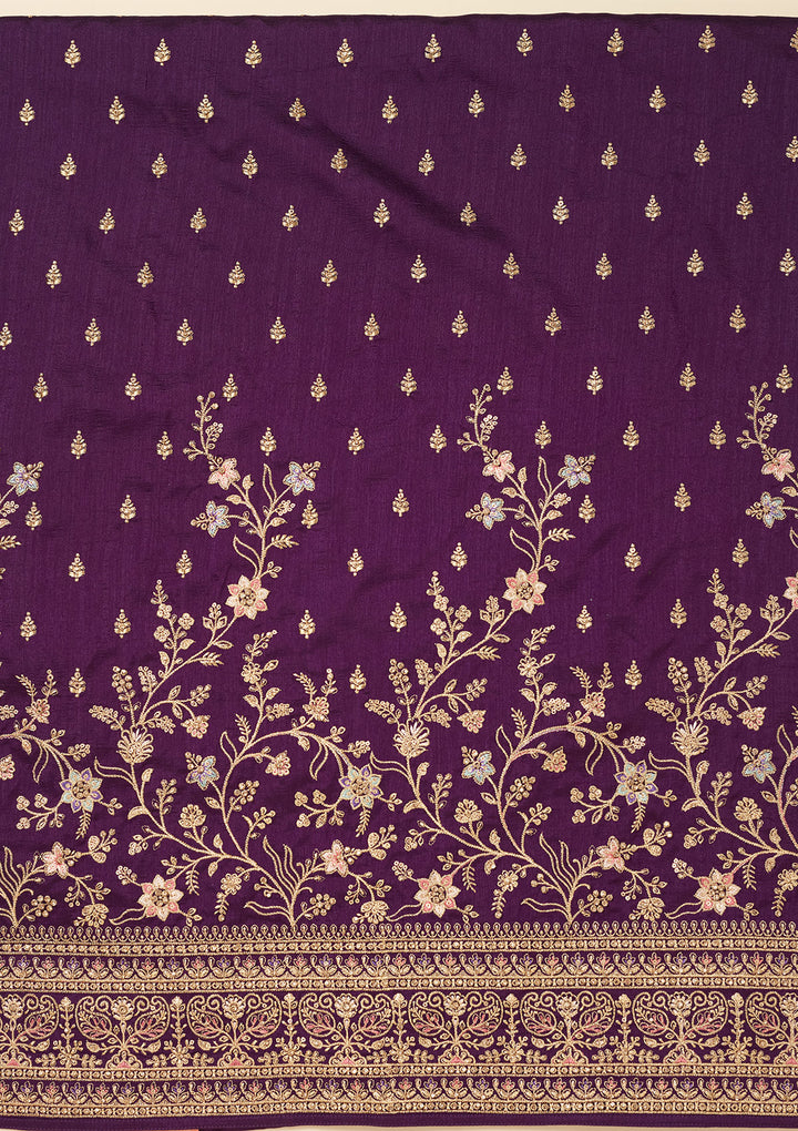 Purple Cording Soft Raw Silk Unstitched Salwar Suit