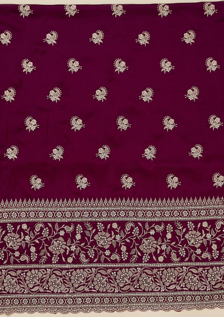 Wine Zariwork (Silver) Semi Crepe Unstitched Salwar Suit