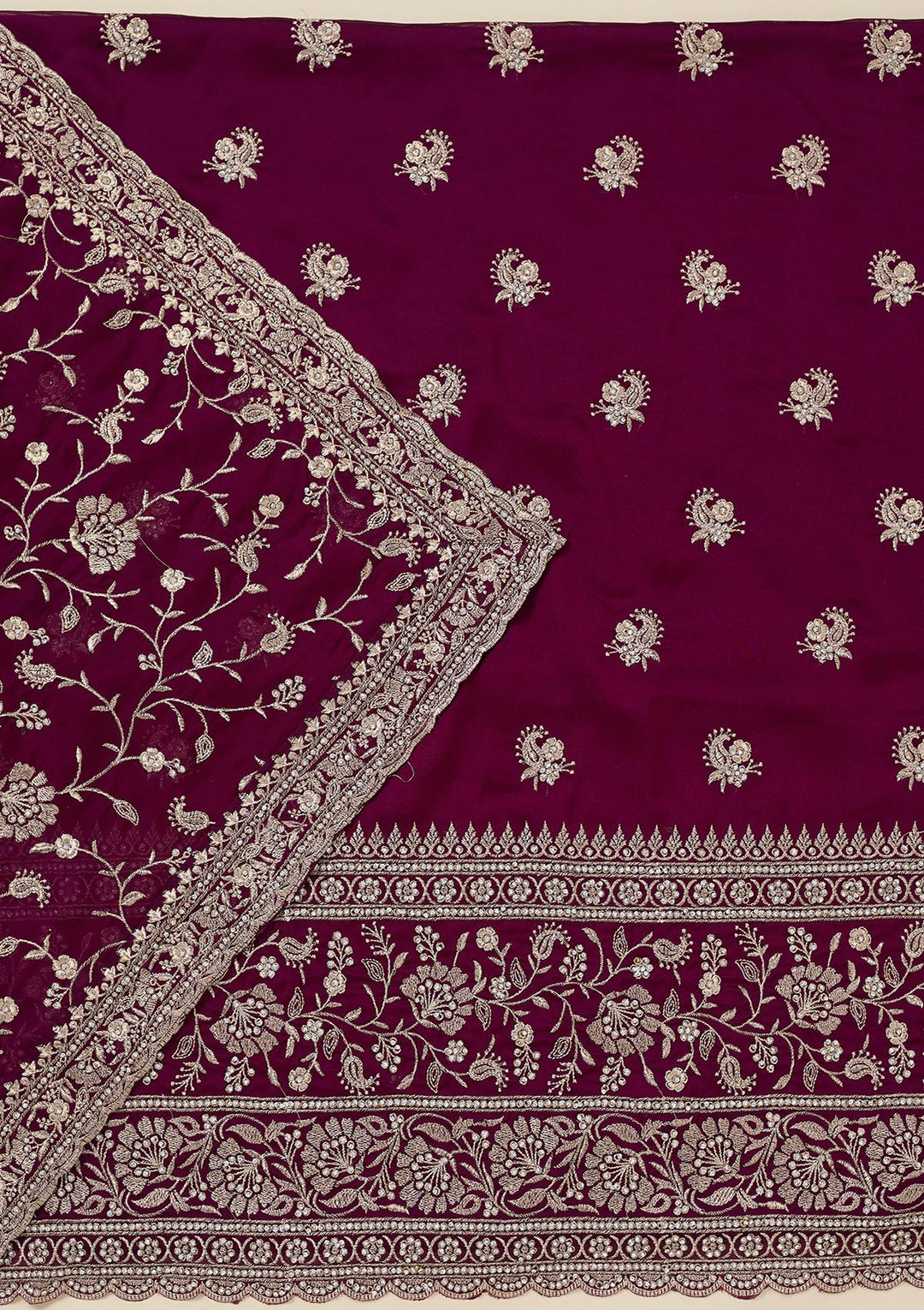 Wine Zariwork (Silver) Semi Crepe Unstitched Salwar Suit