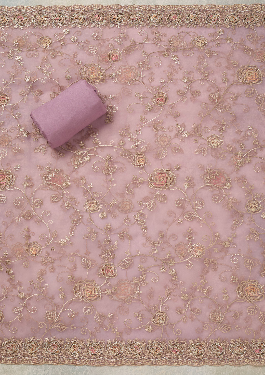 Lavender Zariwork (Gold) Organza Unstitched Salwar Suit