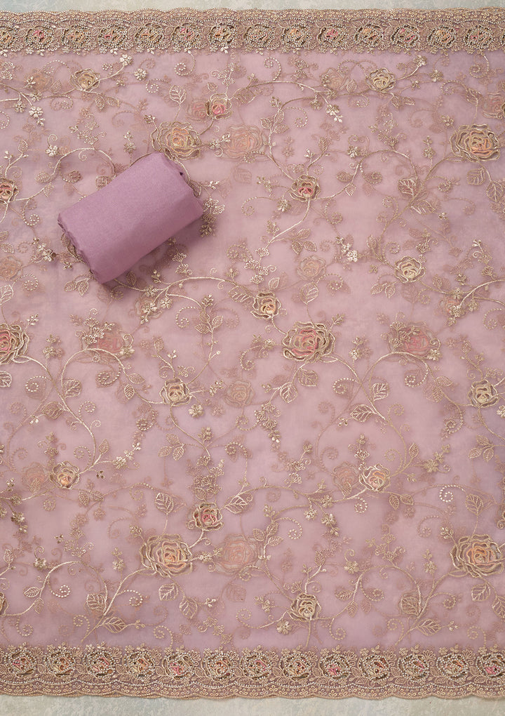 Lavender Zariwork (Gold) Organza Unstitched Salwar Suit