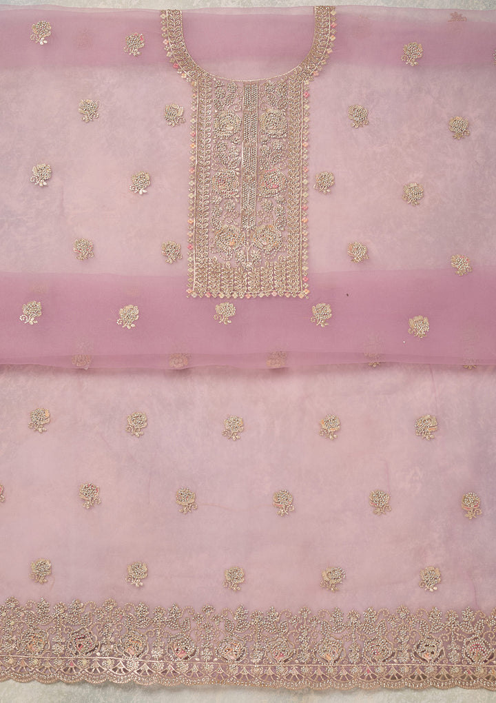 Lavender Zariwork (Gold) Organza Unstitched Salwar Suit