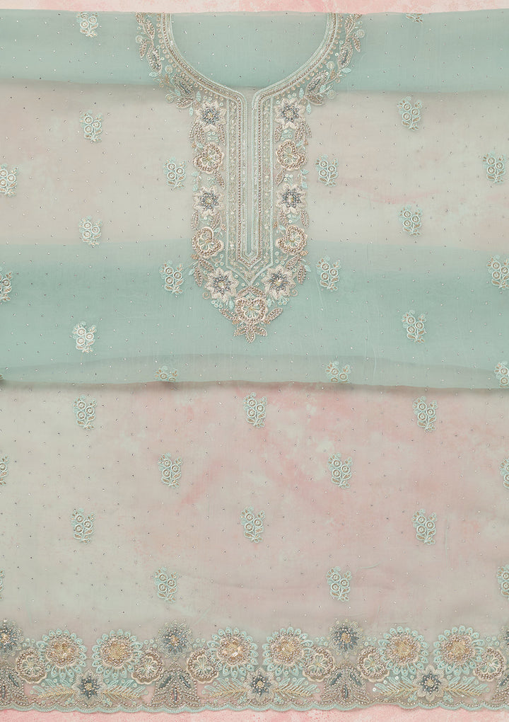 Sky Blue Zariwork (Silver) Organza Unstitched Salwar Suit