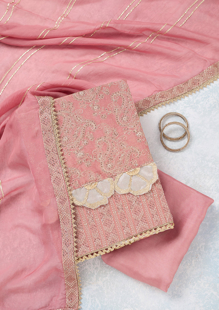 Onion Pink Zariwork Tissue Unstitched Salwar Suit