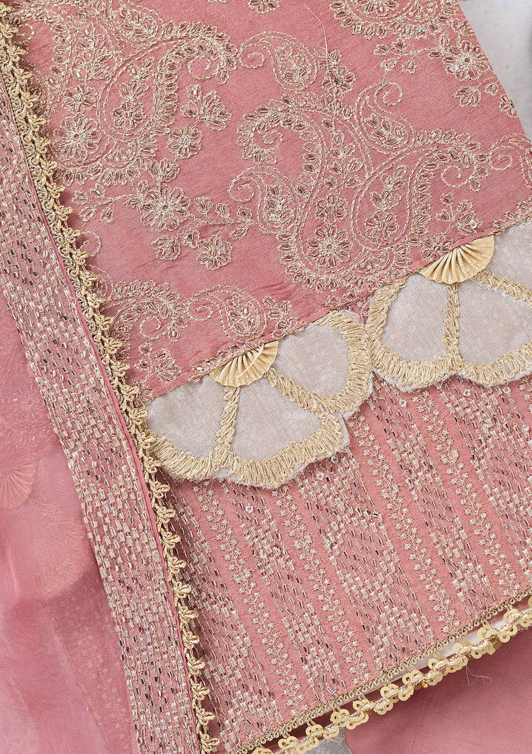 Onion Pink Zariwork Tissue Unstitched Salwar Suit