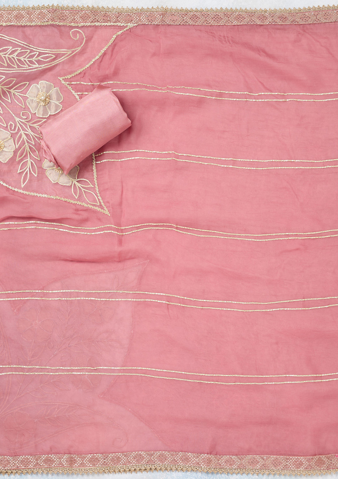 Onion Pink Zariwork Tissue Unstitched Salwar Suit