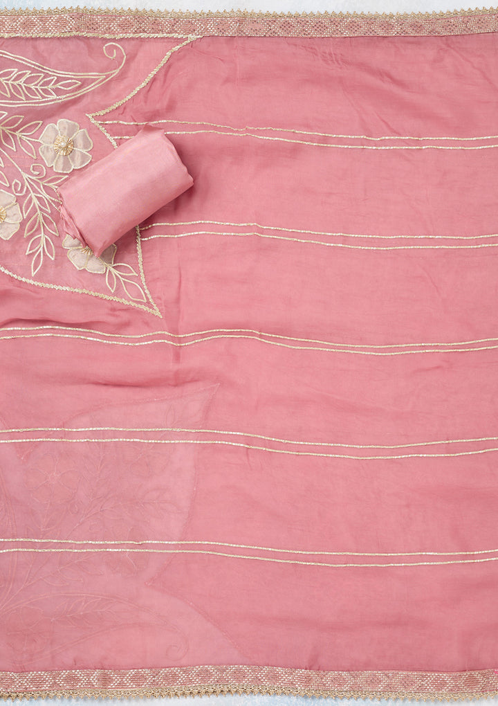Onion Pink Zariwork Tissue Unstitched Salwar Suit