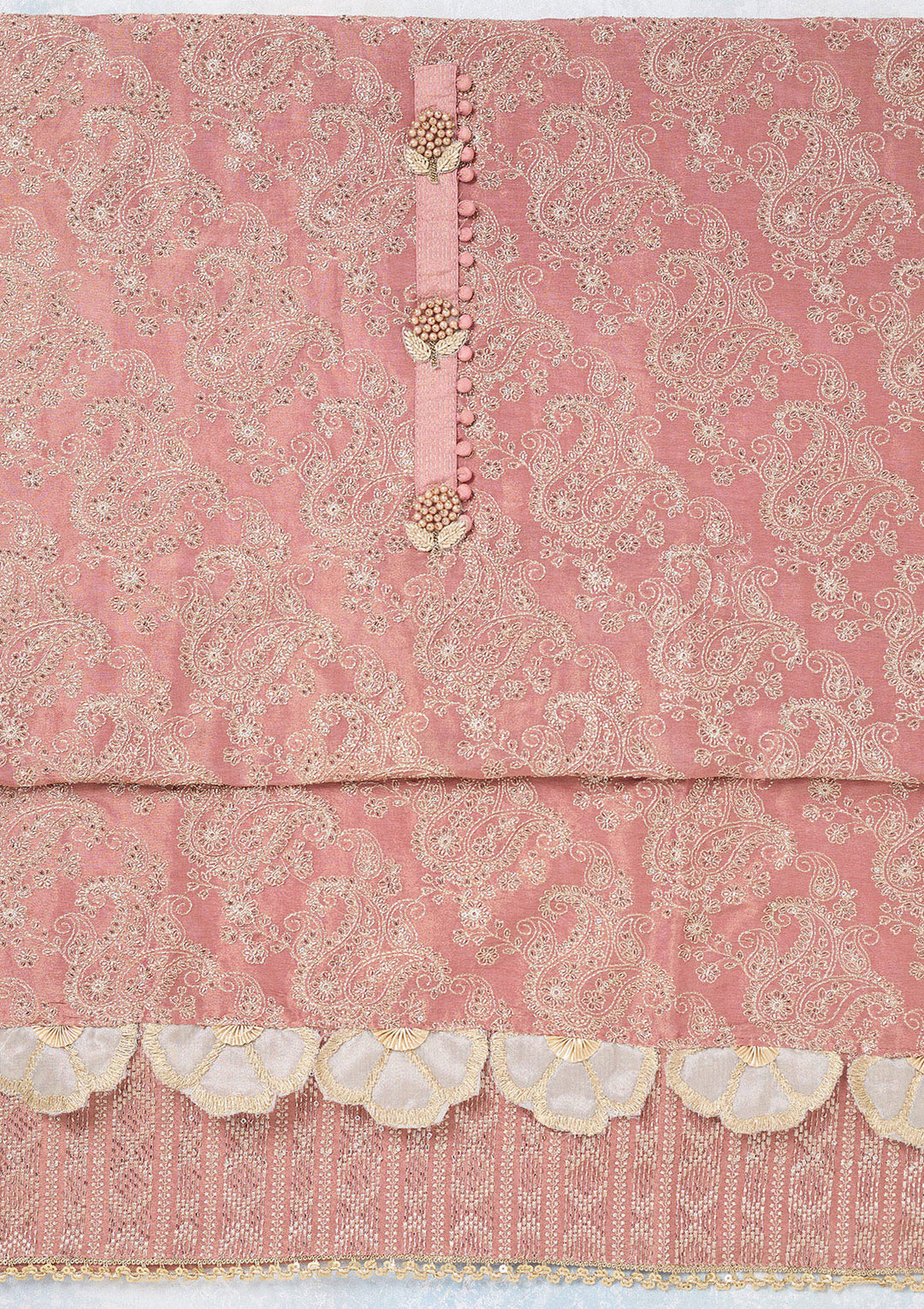 Onion Pink Zariwork Tissue Unstitched Salwar Suit
