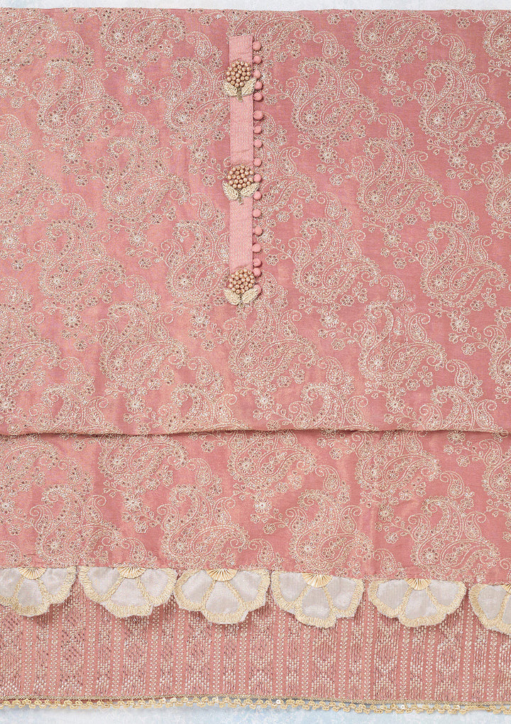 Onion Pink Zariwork Tissue Unstitched Salwar Suit