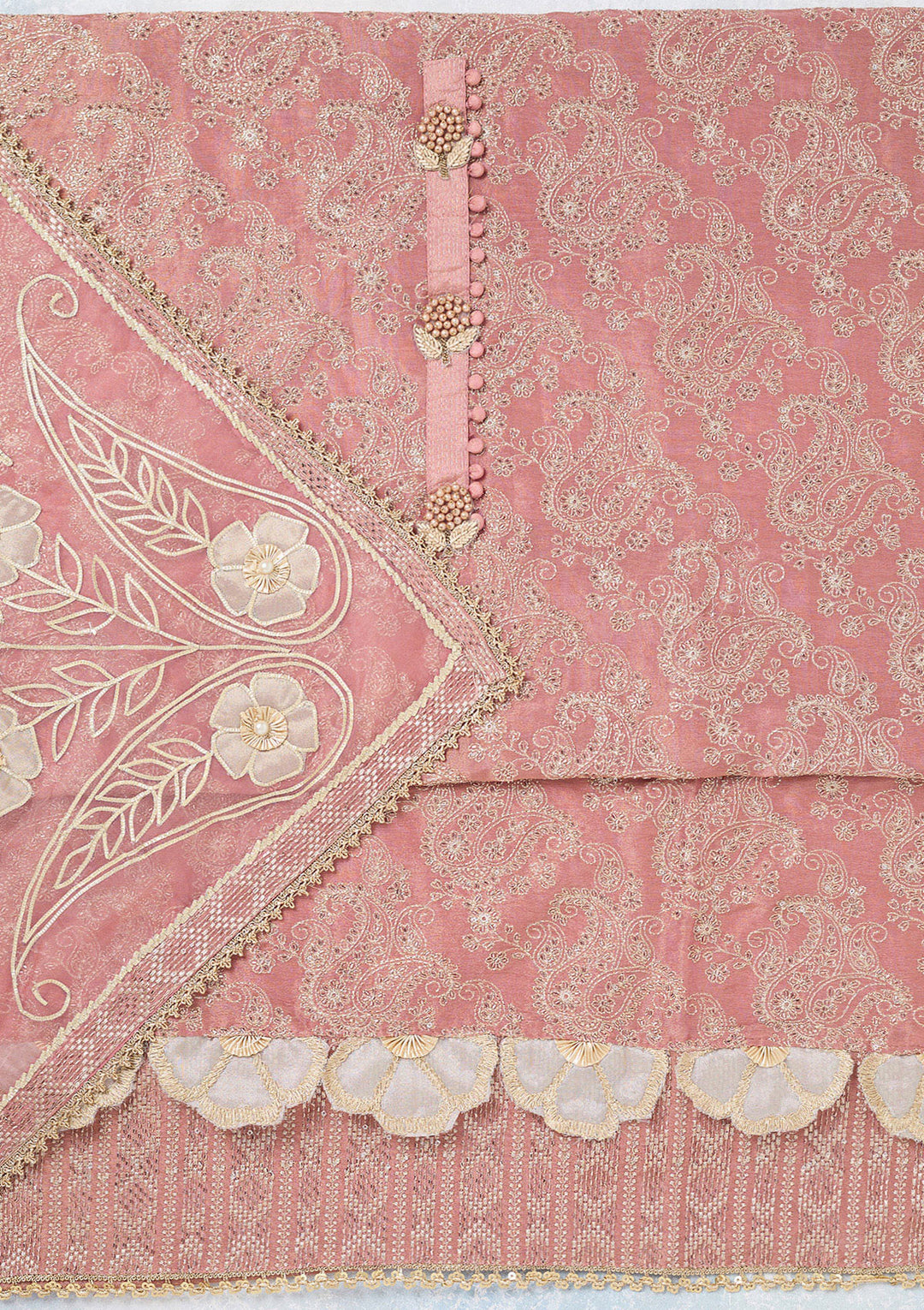 Onion Pink Zariwork Tissue Unstitched Salwar Suit