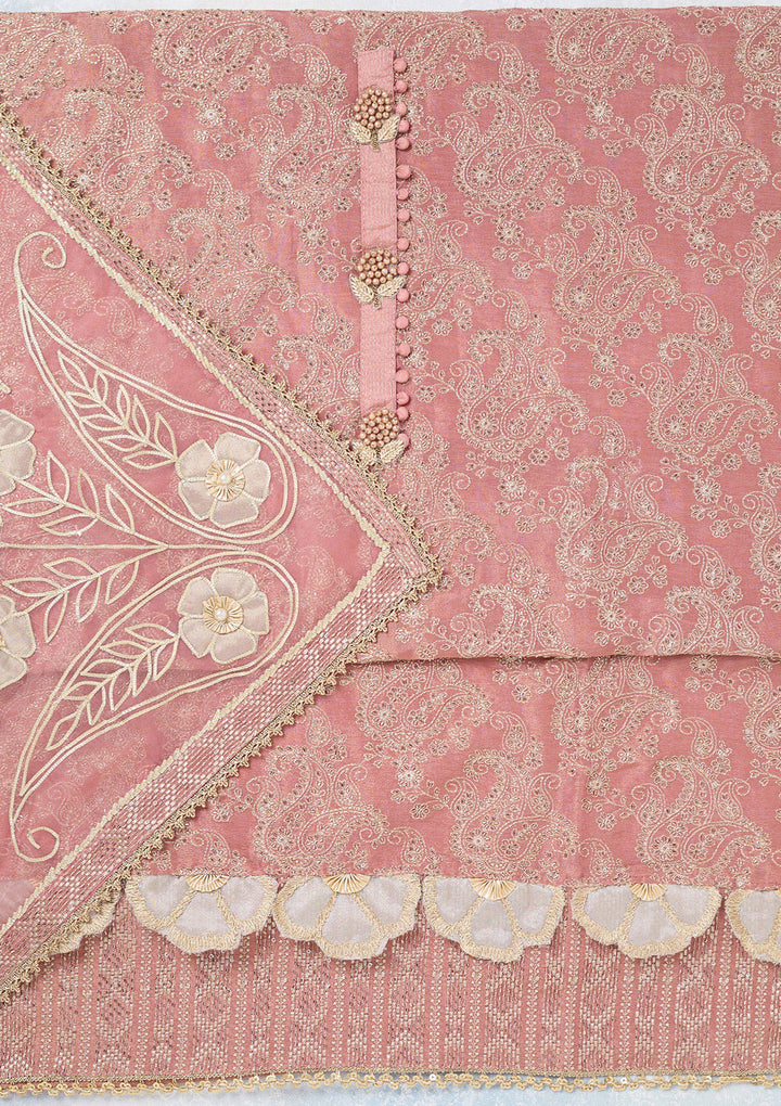 Onion Pink Zariwork Tissue Unstitched Salwar Suit