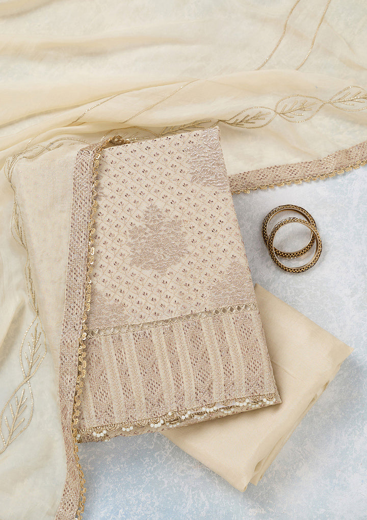 Cream Zariwork Tissue Unstitched Salwar Suit