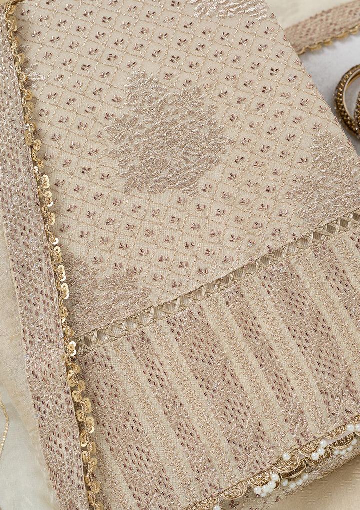 Cream Zariwork Tissue Unstitched Salwar Suit