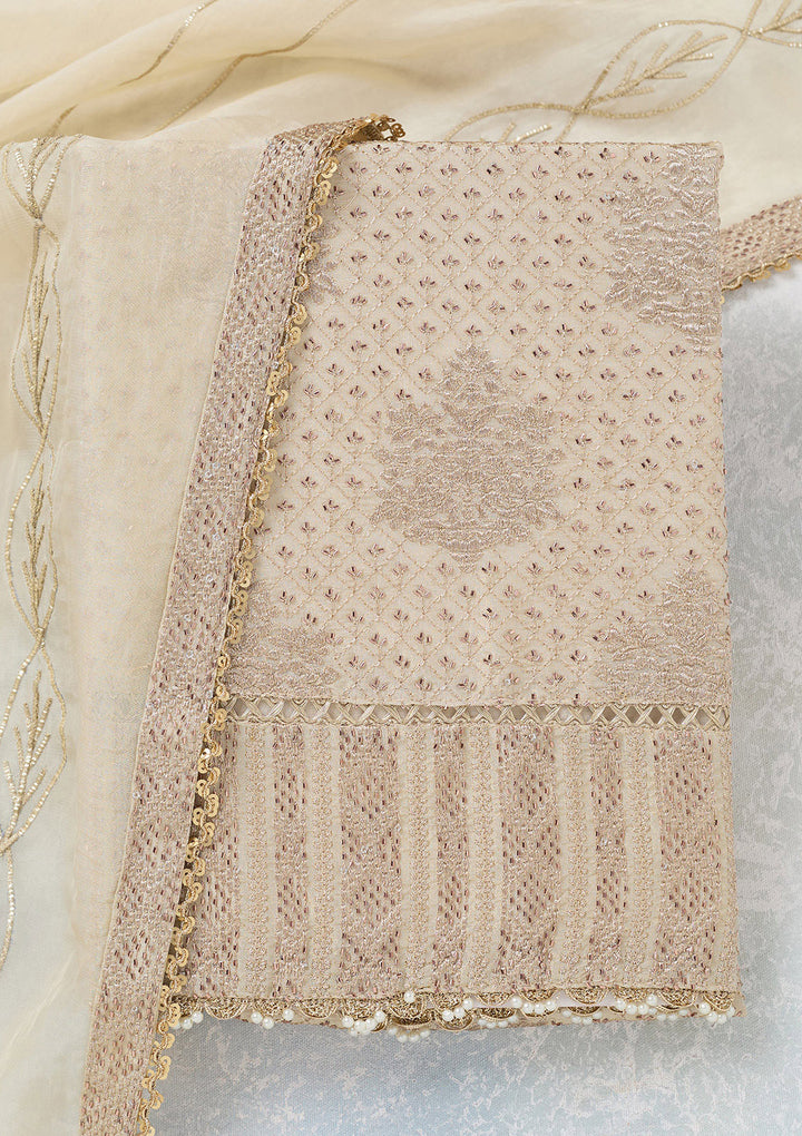 Cream Zariwork Tissue Unstitched Salwar Suit
