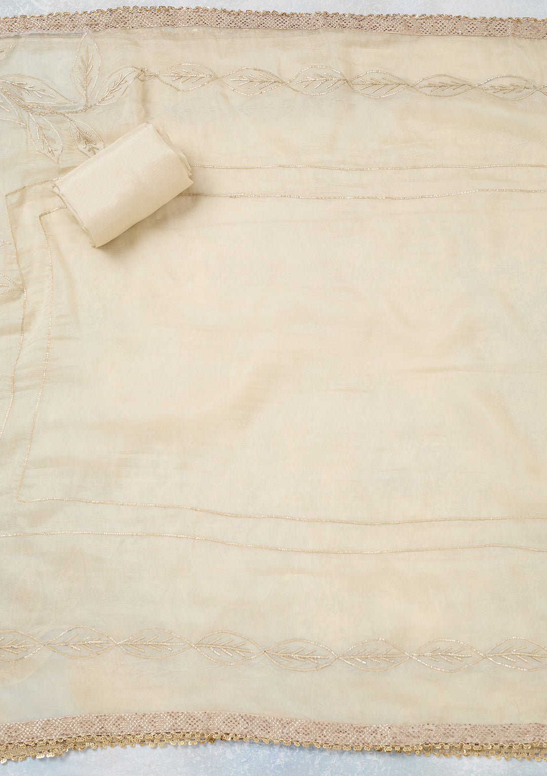 Cream Zariwork Tissue Unstitched Salwar Suit