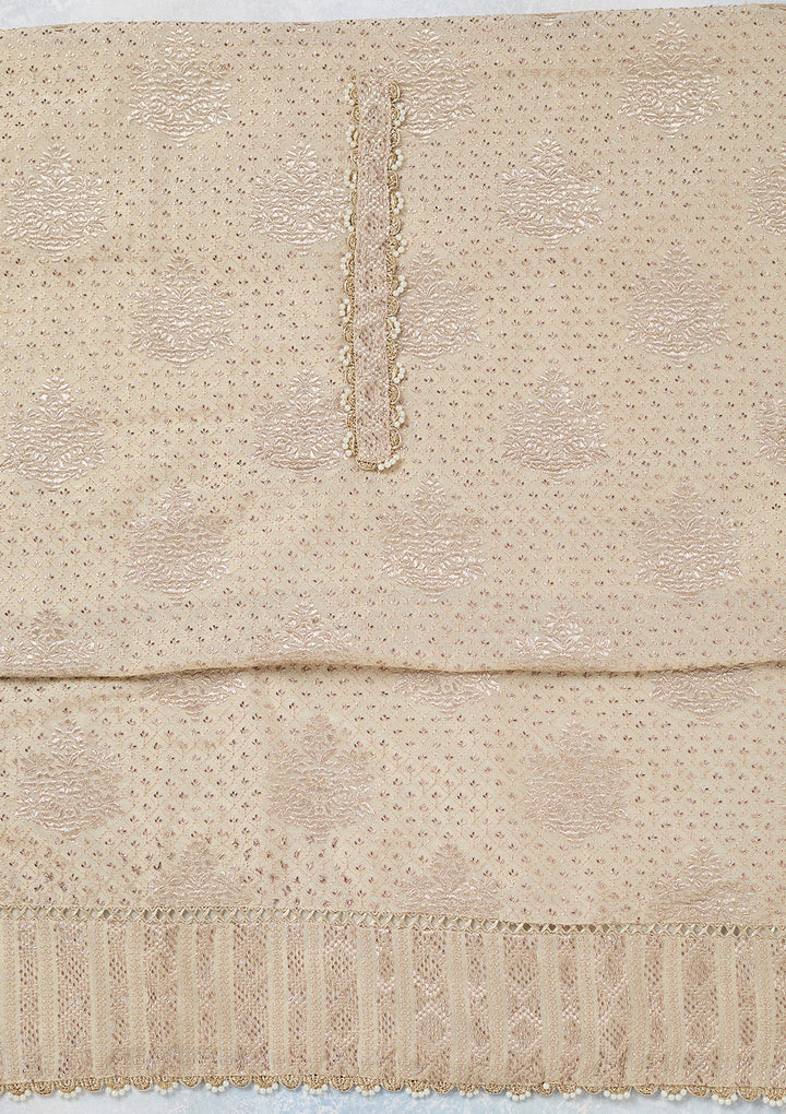 Cream Zariwork Tissue Unstitched Salwar Suit
