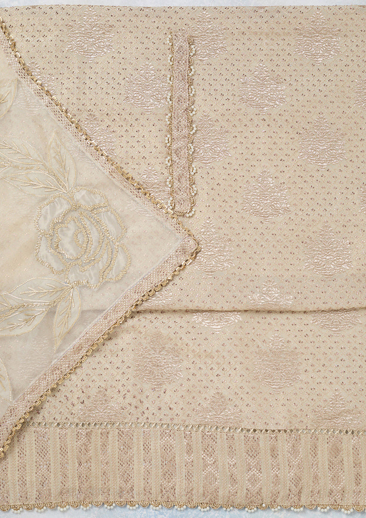 Cream Zariwork Tissue Unstitched Salwar Suit