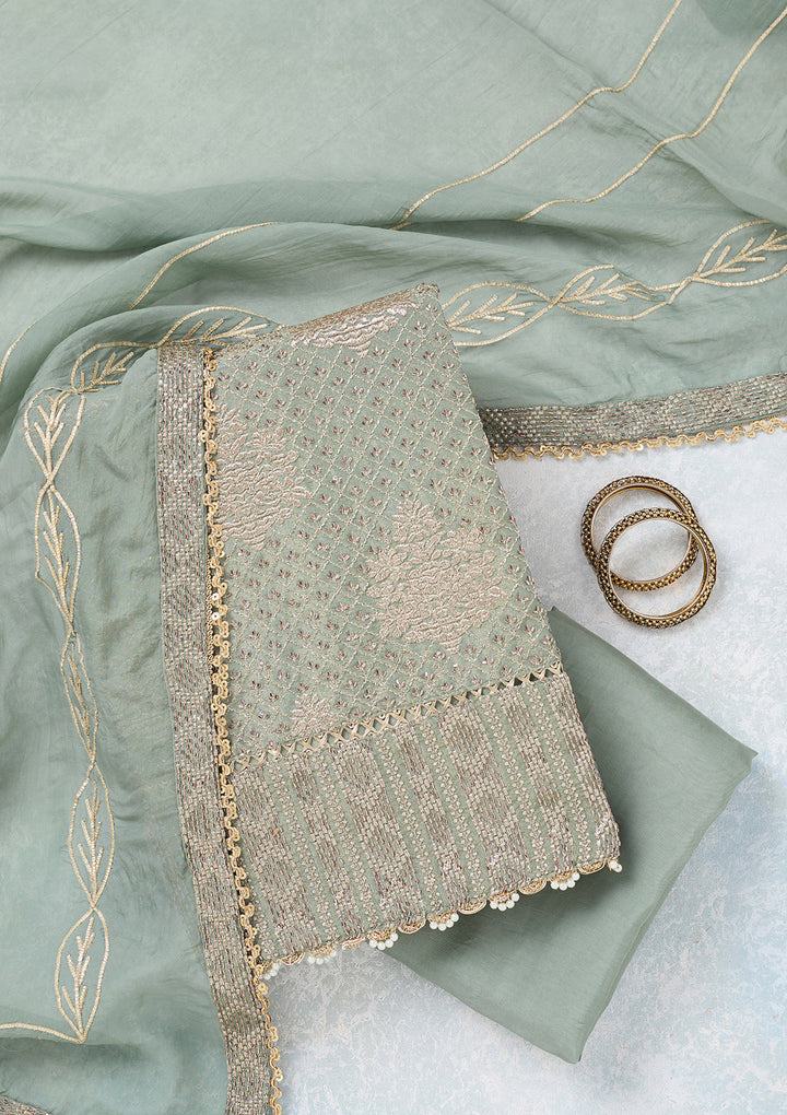 Green Zariwork Tissue Unstitched Salwar Suit