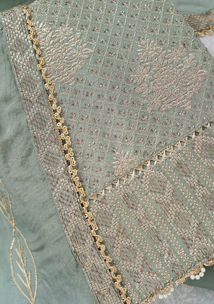 Green Zariwork Tissue Unstitched Salwar Suit