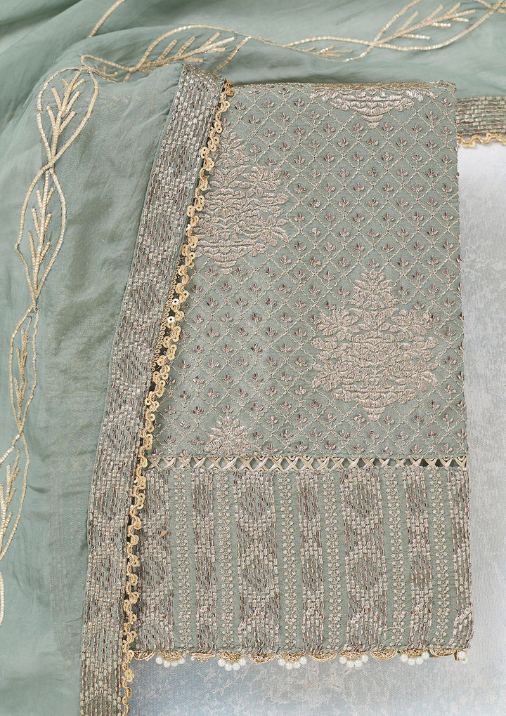 Green Zariwork Tissue Unstitched Salwar Suit