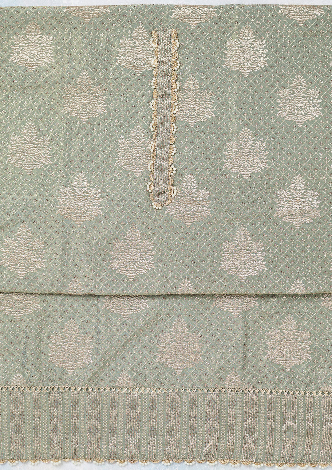 Green Zariwork Tissue Unstitched Salwar Suit