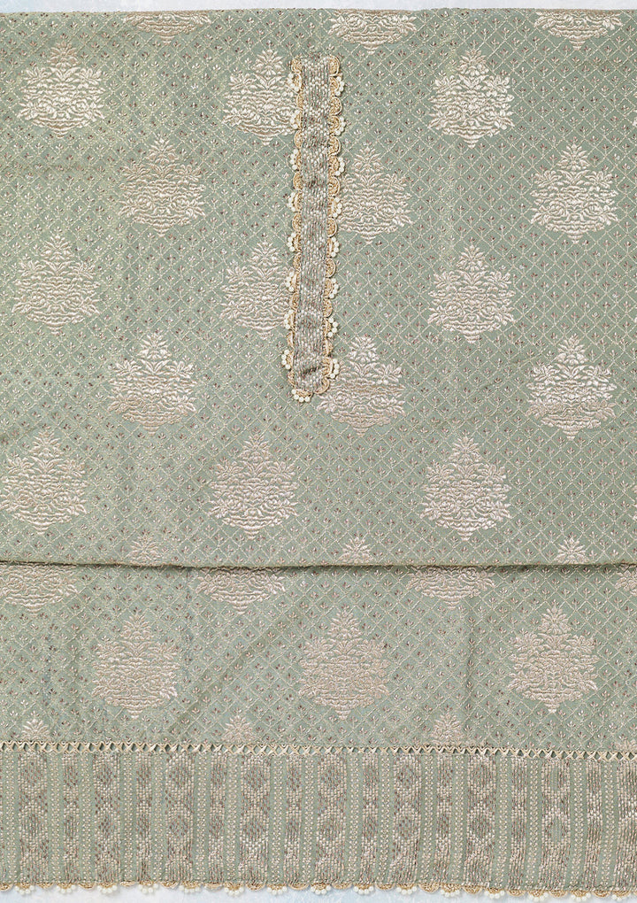 Green Zariwork Tissue Unstitched Salwar Suit