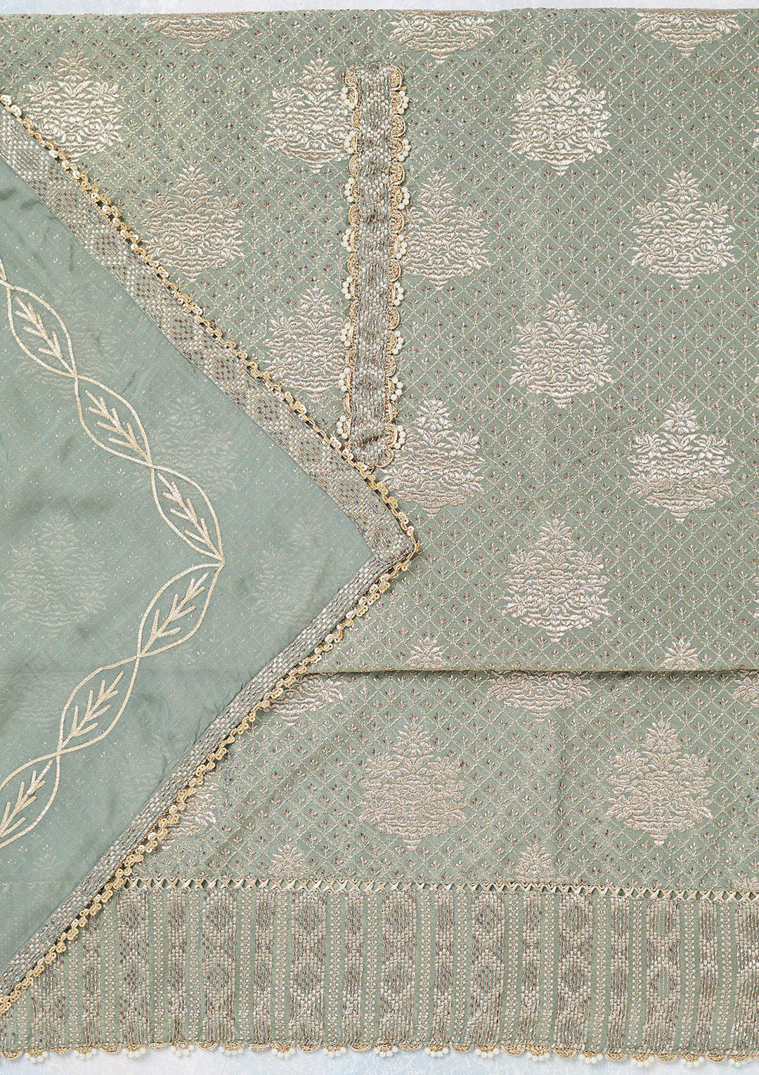 Green Zariwork Tissue Unstitched Salwar Suit