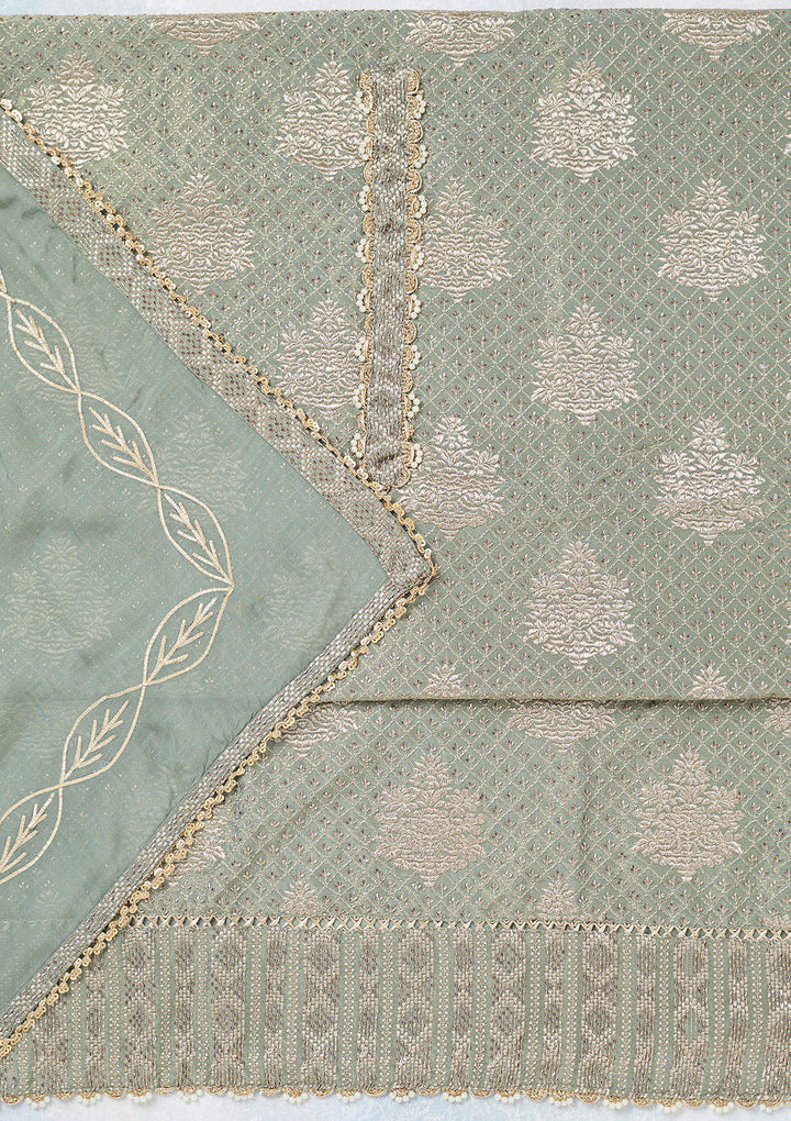 Green Zariwork Tissue Unstitched Salwar Suit