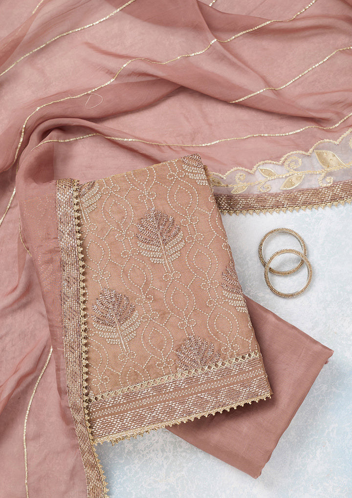 Brown Zariwork Tissue Unstitched Salwar Suit