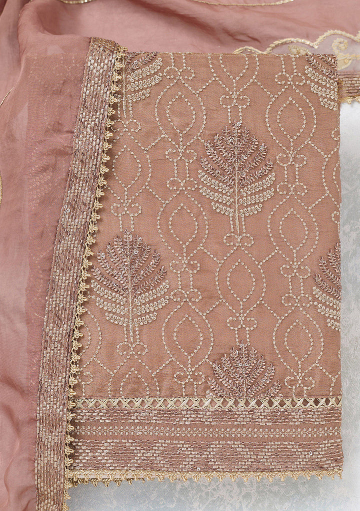 Brown Zariwork Tissue Unstitched Salwar Suit