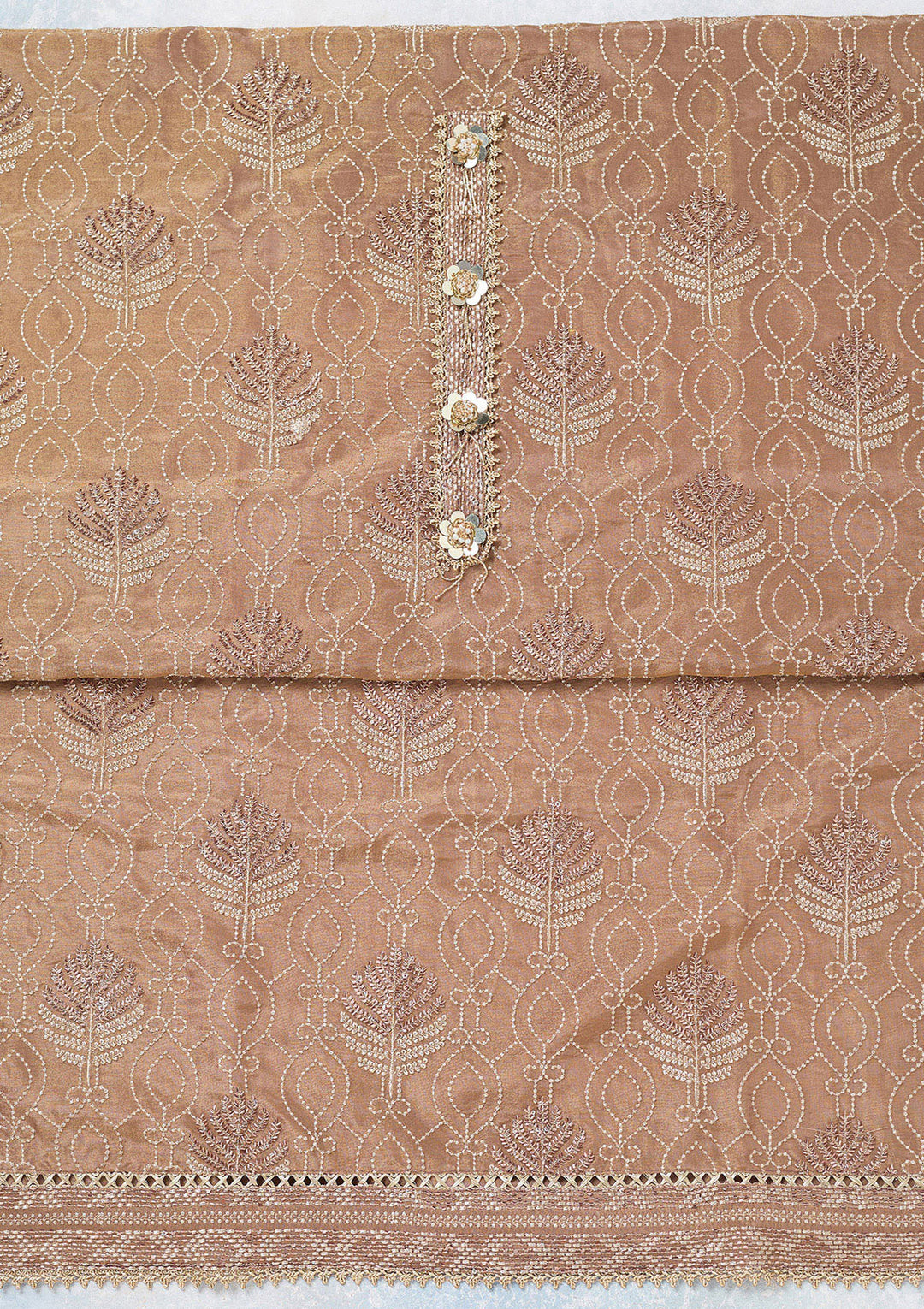 Brown Zariwork Tissue Unstitched Salwar Suit