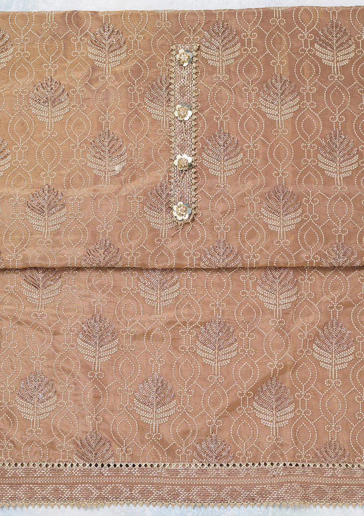 Brown Zariwork Tissue Unstitched Salwar Suit