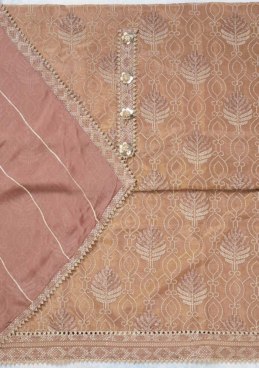 Brown Zariwork Tissue Unstitched Salwar Suit