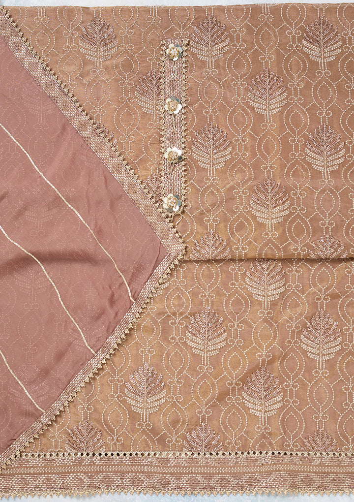Brown Zariwork Tissue Unstitched Salwar Suit